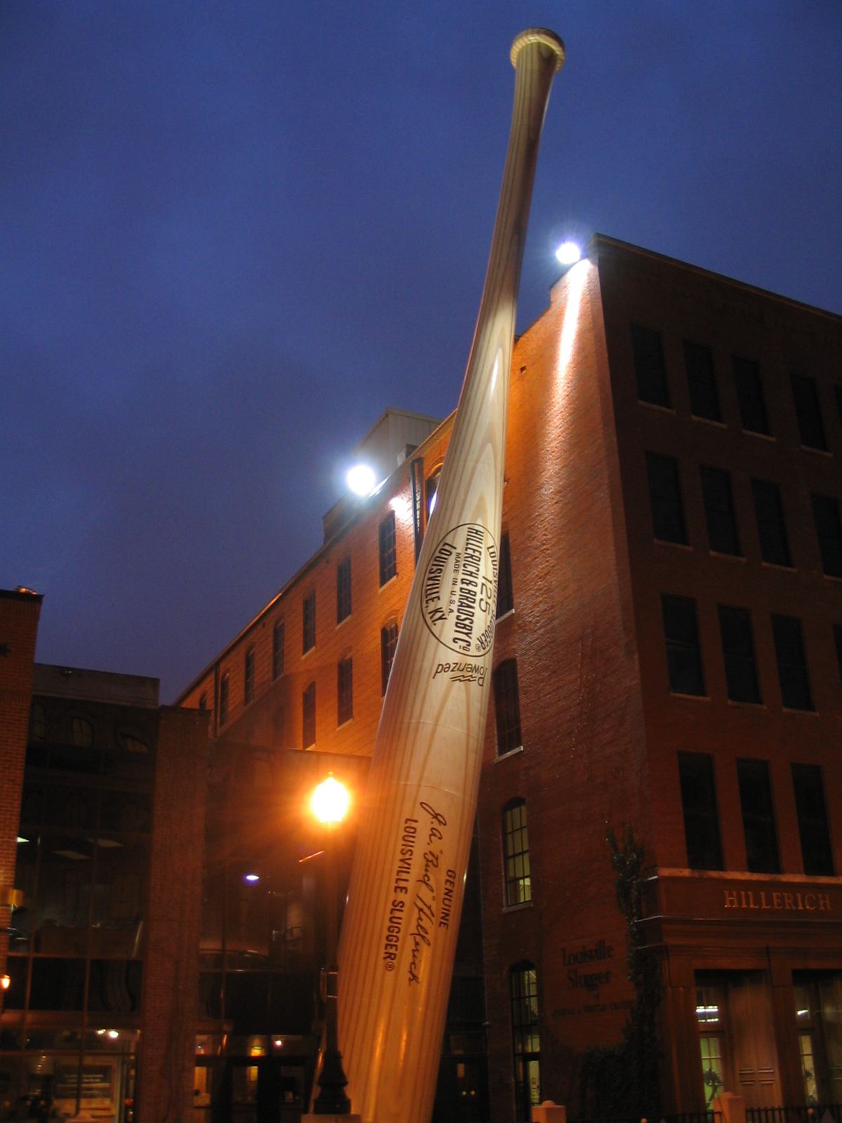 The Louisville Slugger factory and its landmark bat on West Main Street, Louisville
